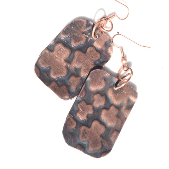 Conceptual Subculture Jewelry - Irish Clover Earrings Solid Copper Handmade Boho